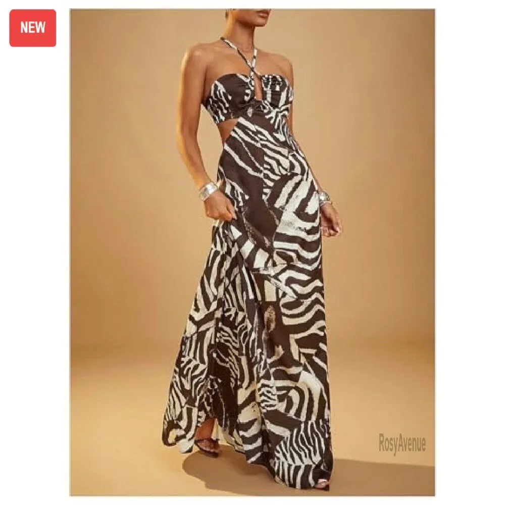 Women's Ruched Halter Dress Backless Cut Out Sleeveless Party - Picture 4 of 7